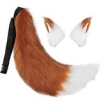 Faux Fur Wolf Fox Tail and Clip Ears Kit Halloween Animal Costume Accessories Cosplay Set (Brown With White)