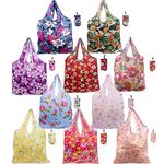 10 Pack Reusable Grocery Bags, Large 50LBS Cute Foldable Reusable Grocery Nylon Shopping Tote Bags, Machine Washable Durable (Nylon flower)