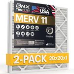 BNX 20x20x1 MERV 11 Air Filter 2 Pack - MADE IN USA - Electrostatic Pleated Air Conditioner HVAC AC Furnace Filters - Removes Dust, Mold, Pollen, Lint, Pet Dander, Smoke, Smog