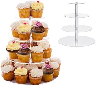 YALLOVE Acrylic Cupcake Display Stand, 4 Tier Cupcake Tower Display, Round Cupcake Holder, Pastry Display Tree for Birthday, Wedding, Baby Shower