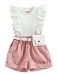 ZZLBUF Infant Toddler Baby Girl Clothes Ruffle Sleeveless Ribbed T-shirt Tops Pant Shorts Set Summer 2 Piece Outfits (White Pink, 12-18 Months)