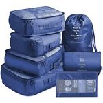 TS WITH TECHSUN 7 Pcs Travel Organizer Pouch Packing Cubes for Clothes Space Savers Bags Cosmetics/Underwear/Socks/Shoes Toiletry Bag Laundry Organiser (Nylon) (Navy Blue)