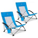 TIMBER RIDGE Low Beach Chair Set of 2, Folding Lightweight Camping Chair with Mesh Back Carry Bag Cup Holder Armrest, Foldable Chair for Garden Outdoor Camping BBQ Travel Picnic