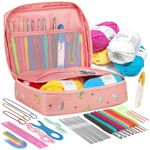 HASTHIP® Crochet Hook Set Full Size Crochet Hook Set 9 Sizes Crochet Kits &12 Sizes Lace Crochet Kits Yarn Needles Stitch Markers Storage Bag for DIY Craft Crochet Bag Crochet Flowers Crochet Shrug