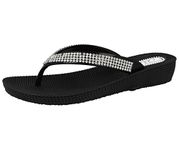 ella Ladies S1 Diamante Toe Post Flat Low Wedge Jelly Flip Flop Summer Sandals Size 3-8 (UK 4, Black)