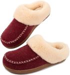 LongBay Womens Felt Sherpa Bedroom Slippers Warm Cozy Wool-Like Moccasin Slippers for Indoor Outdoor Winter Memory Foam House Shoes Slip-On with Fuzzy Plush Lining Fuzzy Red 11-12