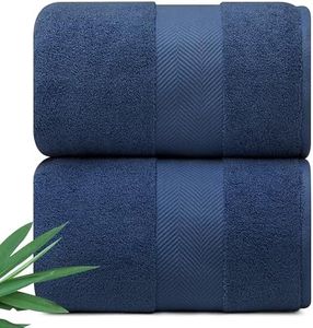 Alusa Home Ultra Soft & Plush Viscose from Bamboo Bath Sheets - 700 GSM Pack of 2 - Extra Large 70x35 in - Super Absorbent & Quick Drying (Navy Blue)