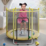 StarAndDaisy 55 inch Trampoline for Kids at Home with Safety Net/Trampoline for Adults, Indoor & Outdoor / 120KG Loading Capacity with Stainless Steel Frame & Legs -55 inch, 4.5 Feet (Yellow)
