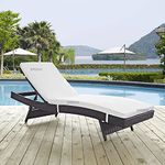 BRISHI Outdoor Swimming Poolside Lounger Beach Sunbathing Lawn Patio Chaise Lounge Sun Lounger Chair Adjustable Backrest (Dark Brown +White)