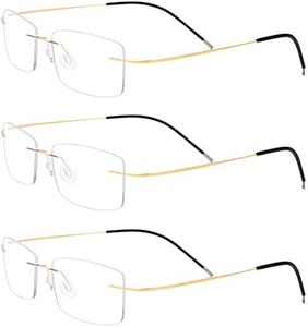 krlanhx Rimless Titanium Alloy Men Eyeglasses Frame Clear Rectangle Ultralight, Gold, Medium