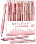 Four Candies 12Pack Pastel Gel Ink Pen Set, 11 Pack Black Ink Pens with 1Pack Highlighter for Writing, Retractable 0.5mm Fine Point Gel Pens, Cute Note Taking Pens for School Office (Pink)