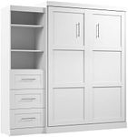 Bestar Pur Queen Murphy Bed and Shelving Unit with Drawers, 90-inch Space-Saving Wall Bed