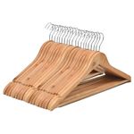 Amazon Basics Wooden Hangers – Glossy Finish, Natural Wooden Color, Chrome Hook, 360° Rotation, Pant Bar, 5kg Load Capacity, Pack of 20 (Size: 44.5L × 23H × 1.2W cm)
