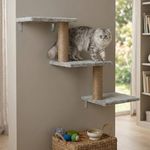 FURRLOVERS Wall-Mounted Cat Climber, Multi-Level Cat Tree with Jute Scratching Posts, Grey Plush Platforms, Space-Saving Corner Design (30X35X14 INCH) FURR-158 (Grey)