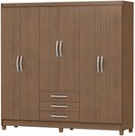 Furnilife Engineered Wood Wardrobe With 6 Doors, Brown Color, (Wxhxd): 180X200X46.5 Cm, Suitable For Bedroom, Laundry Room, Closet, Garage,