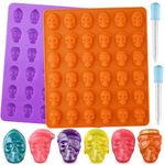 HUAKENER Gummy Skull Candy Molds Silicone - 2 Pcs Non-Stick Skull Silicone Molds for Halloween Chocolate, Candy, Jelly, Dog Treats, Ice Cube