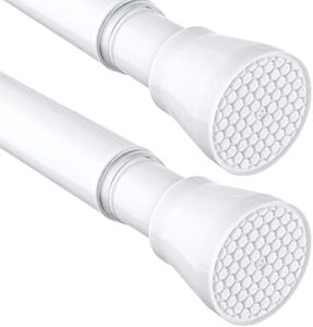 MEXAU 2 Pack White Tension Curtain Rod 42-73 Inch Shower Rod 7/8" Shower Curtain Rod Adjustable Spring Curtain Rods No Drilling Spring Rod Shower Curtain Tension Rod for Bathroom Windows Doorways