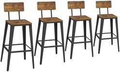 VASAGLE Set of 4 Bar Stools, Bar Height Stools, Tall Bar Stools with Back, Bar Chairs, Steel Frame, Industrial Style, Easy Assembly, Rustic Brown and Ink Black ULBC278B01