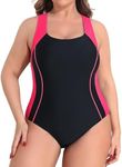 beautyin Womens Swimsuits Plus Size Athletic One Piece Bathing Suit Sporty Swimwear Red/Black