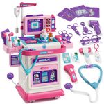 Lehoo Castle Doctor Kit for Toddlers 3-5, Toys for Girls 3 4 Years Old, Kids Doctors Play Set, Mobile Cart with Lights and Sound, Pretend Play Stethoscope