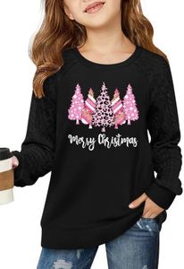 HQP Kids Christmas Sweatshirts Girls Boys Xmas Tree Long Sleeve Shirt 5-14Y