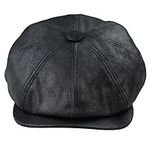 TruClothing Mens 8 Panel Razor Baker Boy Hat PU Leather Blinders Newsboy Flat Cap Black Brown - Black L/XL