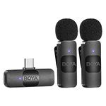 BOYA Dual Wireless Lavalier Lapel Microphone for Android Smartphone Laptop - Mini Omnidirectional USB C Condenser Video Recording Mic for Interview Podcast Vlog YouTube Live Stream (TX+TX+RX)