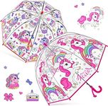 Fabbay 2 Pcs Kids Clear Bubble Umbrella Unicorn with Easy Grip Curved Handle Transparent Bubble Umbrella for Toddler Girls, Cute Unicorn