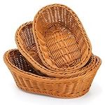 Yarlung 3 Pack Poly-Wicker Woven Breads Serving Baskets, Stackable Imitation Rattan Fruit Baskets for Food Display, Vegetables, Home, Kitchen, Restaurant, Outdoor, Brown, Oval, 3 Size