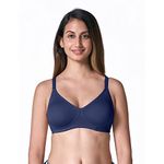 BLOSSOM Women's Moulded Double Layered Full Coverage Non Wired Non Padded 92% Cotton & 8% Elastane Back Closure T-Shirt Bra with Nipple Concealer Encircle_N Blue_36C