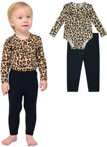 EASWEET Bamboo Viscose Baby Girls' Clothing for Winter and Fall Long Sleeve Bodysuit and Pants Baby Outfits, Leopard Tan, 12-18 Months