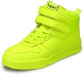 LUCKY STEP Women's High Top Fashion Sneakers Basketball Ankle Boots Walking Tennis Shoes Platform Hook and Loop Casual Leather Sneaker, Lime, 11