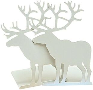 Winterworm Fashion Creative Cartoon Cute Iron Elk Moose Pattern Nonskid Metal Office Desk Bookends (White)