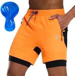 Nepest Mens Mountain Bike Shorts 3D Padded MTB Shorts Loose-fit Bicycle Biking Biker Baggy Cycling Shorts with Zipper Pockets, Orange/Black, X-Large