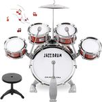 Junior Kids Drum Kit,Toddler Jazz Drum Toy 5 Drums & Cymbal Kit with Stool Mini Band Rock Set - Musical Instrument Toy Gift for 1 2 3 4 Years old Boys Girls