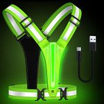 LED Reflective Running Vest Gear,Light Up Vest Runners Night Walking USB Rechargeable,Up to 11hrs Light with Adjustable Waist/Shoulder for Women Men Kid (Green)