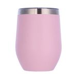 Gteller 12 oz Stainless Steel Wine Tumbler Stemless Glasses with Lid, Double Wall Insulated Travel Mug Perfect for Wine, Coffee, Drinks, Champagne, Cocktails (Pink)