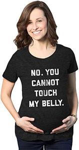 Maternity No. You Cannot Touch My Belly Pregnancy Tshirt Funny Baby Bump Tee (Heather Black) - XL