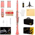 Glory GLY-CLAPK Professional Ebonite Bb Clarinet with 10 Reeds, Stand, Hard Case, Cleaning Cloth, Mouthpiece Brush and Pad Brush,Pink/Silver