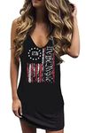 BANGELY American Flag Dresses for Women 4th of July Patriotic Sleeveless Dress Stars Stripe Deep V Neck Mini Tank Dress, 1776 Black, Small