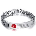 Emergency Medical Alert Bracelets for Women Men Free Engrave Medical ID Bracelets 7.5 to 9.5 Inches Non Tarnish Titanium Steel Medical Alert ID Bracelet for Women Men (Silver-7.5 inches for women)