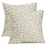 Kawani Spring Daisy Floral Pillow Covers 18X18 Inch Sage Green Brown Beige Vintage Flowers Decorative Pillow Cases Set of 2 Block Print Throw Pillows Farmhouse Decor for Sofa Couch Cushion Outdoor