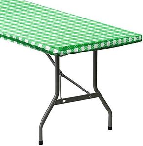 Sorfey Portable Folding Table 4-Foot Plastic Trestle Indoor & Outdoor for Picnic, BBQ, Party with a Tablecloth