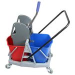 Hygiene Empire Double Bucket Wringer Trolley | Hotel & Hospital Cleaning Two Bucket Trolley | Heavy Duty Floor Cleaner | Portable Mop Cart | 40 LTRS