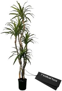 Cypress & Alabaster Handmade 7ft Outdoor Safe Artificial Yucca Plant | Tree with Real Wood Trunks, Hypoallergenic, 7 Foot, Green