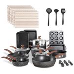 Kitchen Academy 30 Piece Non-Stick Pots and Pans Set, Induction Pan Set, Granite Non-Stick Saucepan Set (Black)