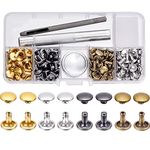 100 Set Leather Rivets Double Cap Rivets with Fixing Tool Kit for Leather Craft Repairing Decoration, 4 Color