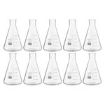 ECNEICS Borosilicate Glass Conical Flask 250 ml with Graduation Marks Pack of 10Pc for Schools, Collage Students Chemistry Labs