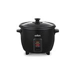 Salton 6 Cup Automatic Rice Cooker with Bonus Food Steaming Basket, Measuring Cup & Spatula, Removable Non-Stick Cooking Bowl for Quinoa, Oatmeal and More, Black (RC2104BK)