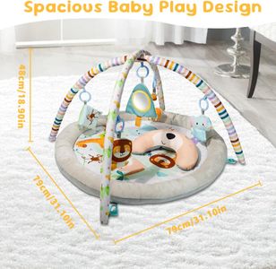 Baby Activity Gym Play Mat with Hanging Toys & Tummy Time Pillow – Newborn Floor Play